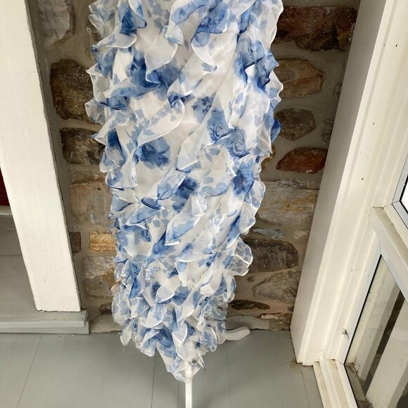 NWT BHLDN Anthropologie Jia Printed Bias-Cut Ruffled V-Neck Gown Blue $328 - Picture 9 of 12